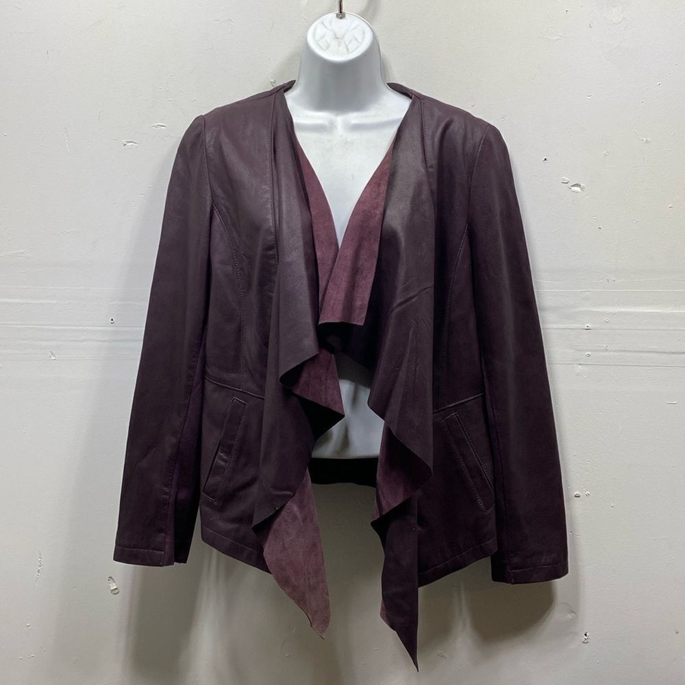 My Tribe Open Front Drape Leather Jacket Large